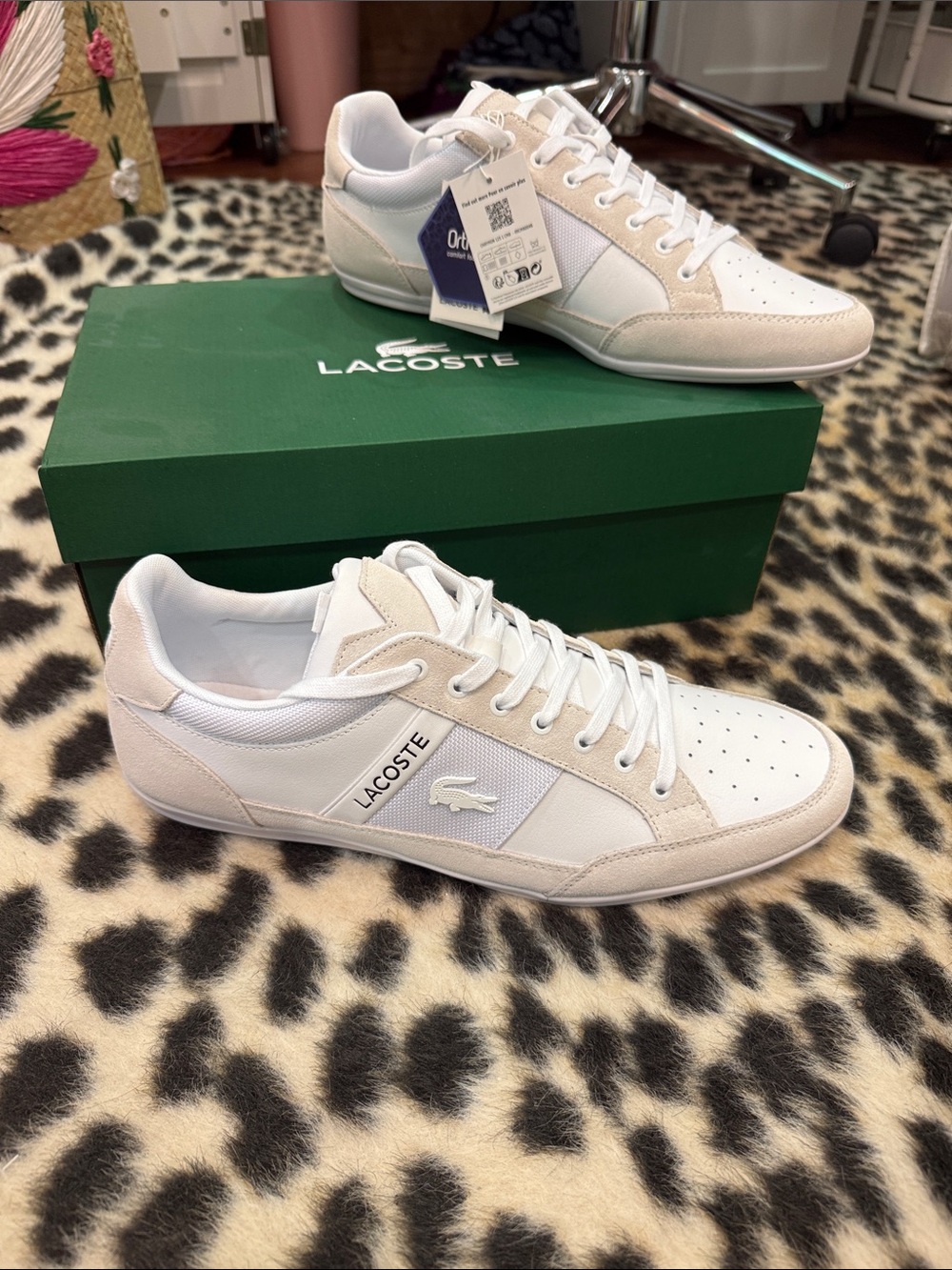 Lacoste Men’s White and Beige Low-Top Tennis Sneakers